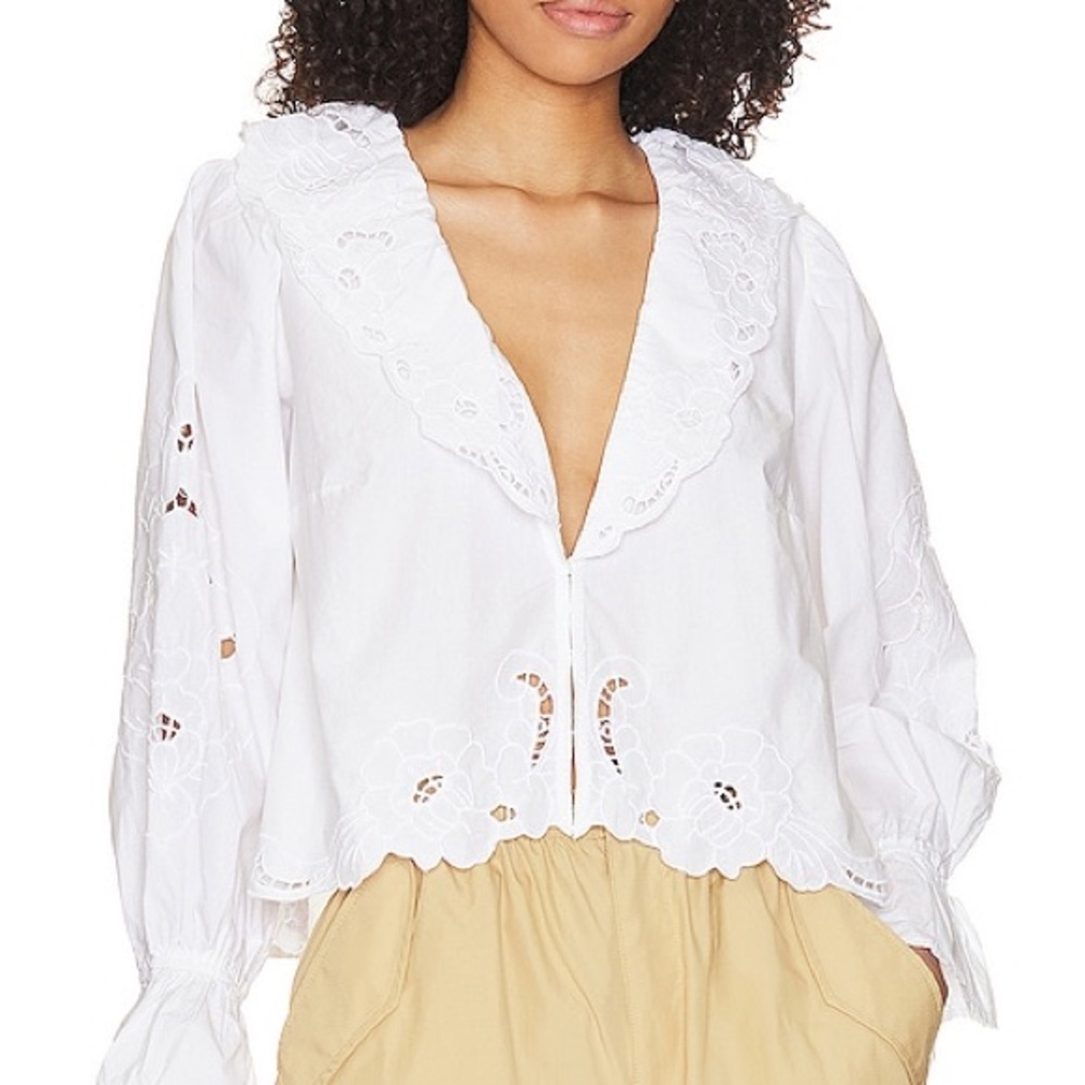 Free People White Maisie Cutwork Top in Ivory